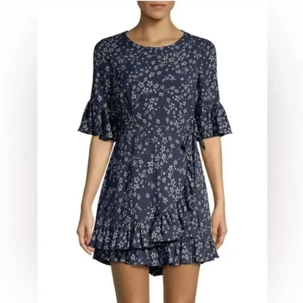 Likely size 2 Navy White Delilah Star Print Wrap Rompers‎ Feminine Romantic